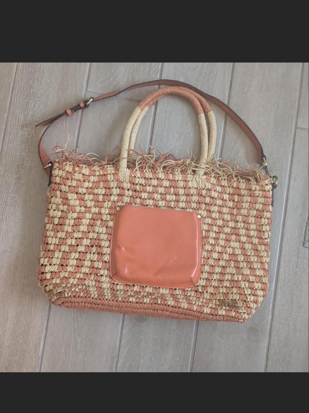Patricia Nash Woven Straw Tote Bag with Coral Accents